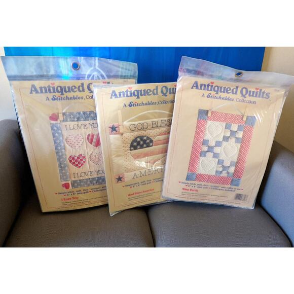 Antiqued Quilts Stitchables Collection (3) Mini 6" x 8" Mini Quilts Americana - Picture 2 of 3
